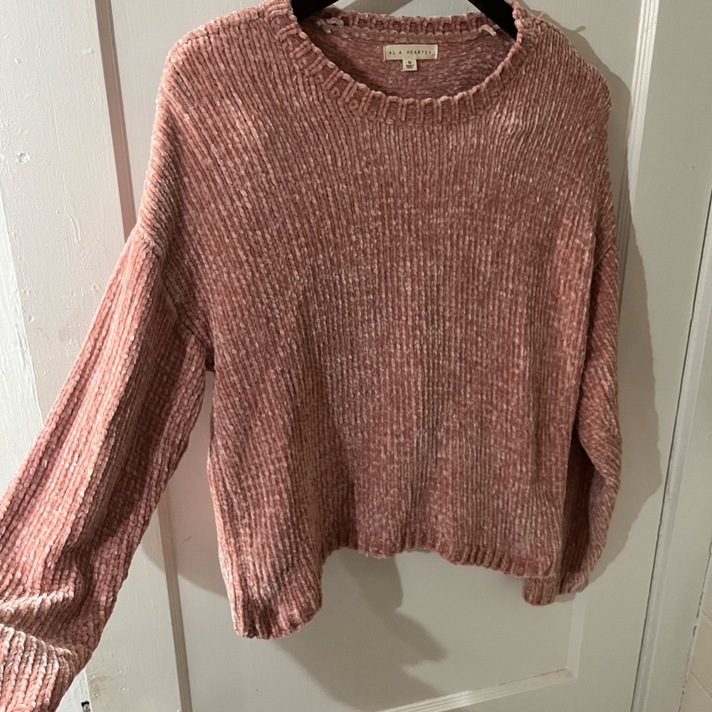 LA Hearts Chenille Knit Sweater Size Medium Blush Pink Chunky Ribbed EUC